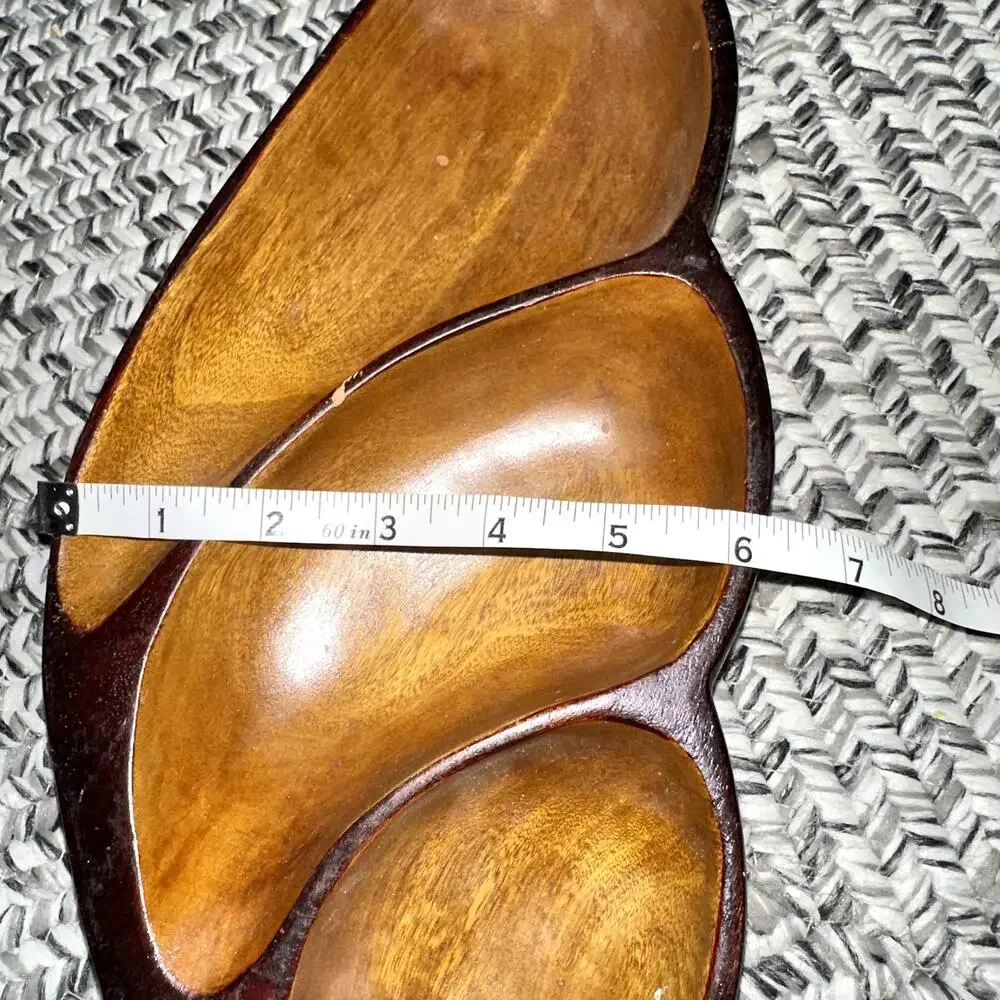 Vintage MCM Original Monkey Pod Wood Bowl Serving Tray Divided 3 Sections